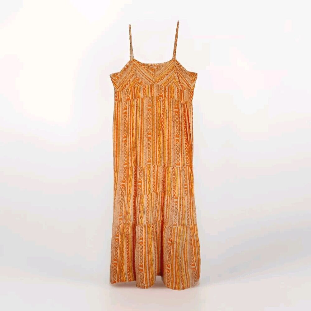 World Market Spaghetti Strap Peasant Cottagecore Cotton Maxi Dress Orange S/M